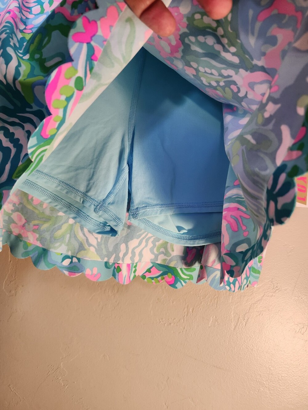 Lilly Pulitzer Aqua Floral Athletic Skort/swim Shorts with Pink & Green Accents - Picture 3 of 6